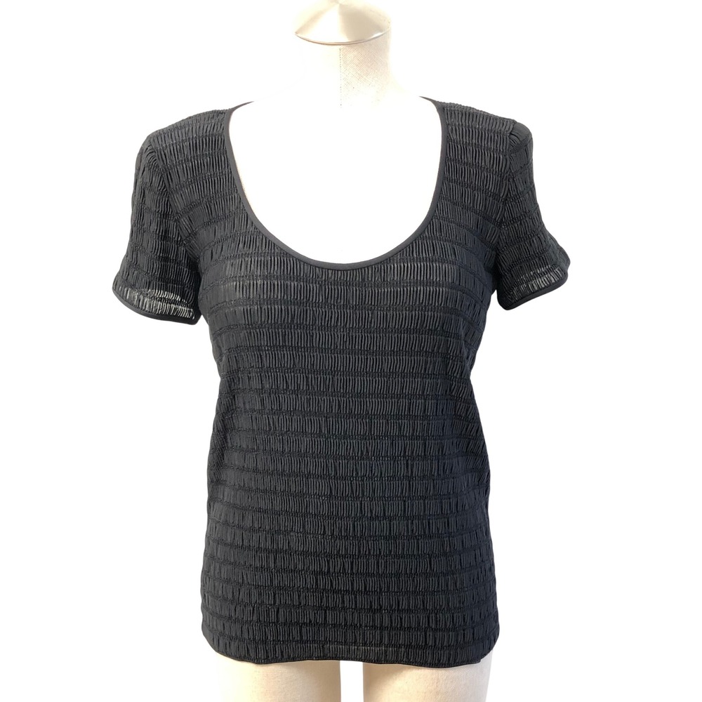 Armani‎ Collezioni Top Womens IT 42 Black Smocked Textured Short Sleeve Italy